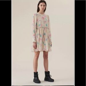 Ganni Long Sleeve Floral Print  Georgette Dress
